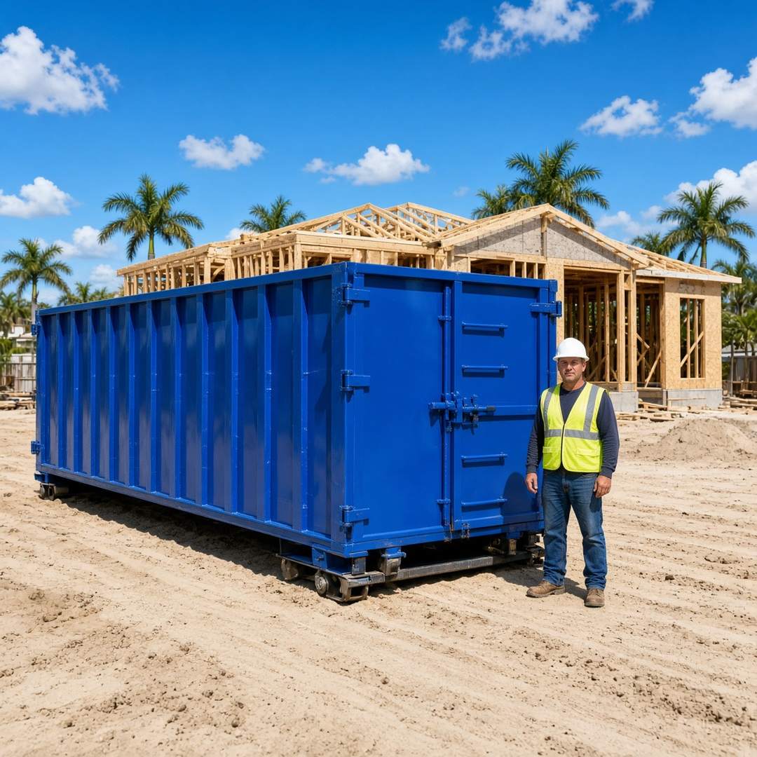 40-yard roll-off dumpster at a new-construction site in Estero, FL