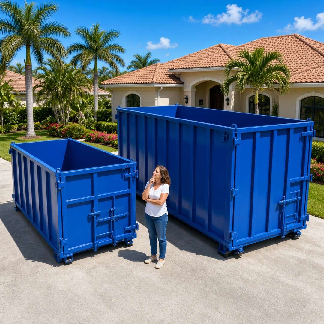 Homeowner deciding between a 10-yard and a 30-yard dumpster in Estero, FL